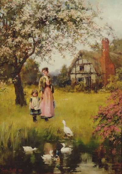 Mother and Child Watching the Ducks by Henry John Yeend King
