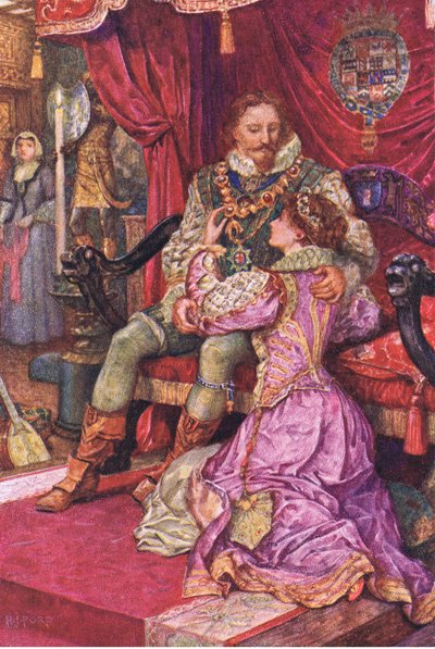 Amy examines the Earl of Leicesters orders, illustration from Kenilworth by Henry Justice Ford