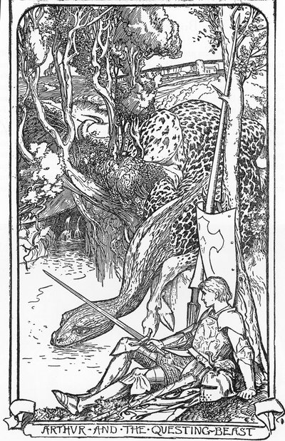King Arthur and the Questing Beast Illustration by HJ Ford (1860-1940) from “The book of romance” 1902 Private collection by Henry Justice Ford