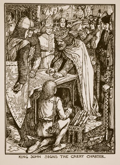 King John sings the Great Charter, illustration from 