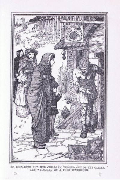 St Elizabeth and Her Children, Turned Out of the Castle and Welcomed by the Poor Innkeeper by Henry Justice Ford