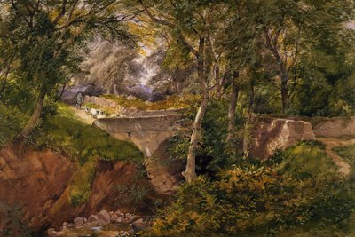 Wooded Landscape with Sheep Crossing a Bridge, 1868 by Henry Jutsum