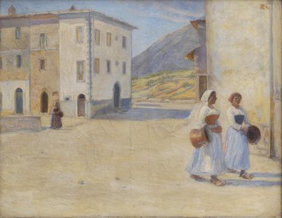 Girls on the way to the well for water at noon. Cività d