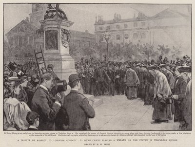 A Tribute of Respect to Chinese Gordon, Li Hung Chang placing a Wreath on the Statue in Trafalgar Square by Henry Marriott Paget