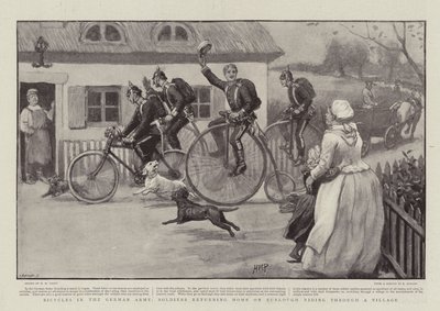 Bicycles in the German Army, Soldiers returning Home on Furlough Riding through a Village by Henry Marriott Paget