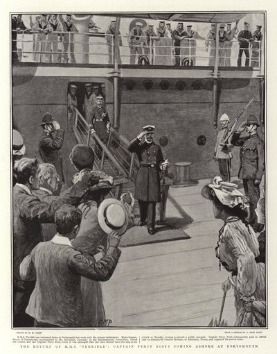 The Return of H M S Terrible, Captain Percy Scott coming Ashore at Portsmouth by Henry Marriott Paget