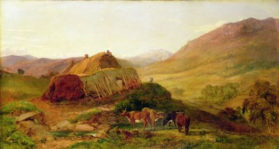 Evening: Cottages on the Braeside near Castletown, Braemar by Henry Moore