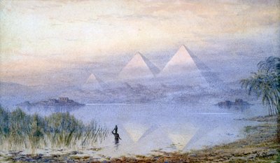 The Pyramids During the Nile Flood, Egypt by Henry Noel Shore