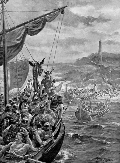 An attack of the Danes on Ireland, 9th century AD, c1920 by Henry Payne
