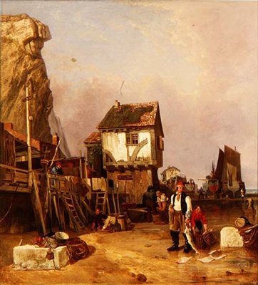 Fisherfolk with Their Catch by a Quay by Henry Perlee Parker