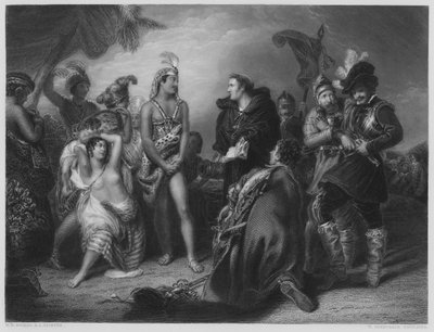 Spaniards and Peruvians, from the picture in the Vernon Gallery (engraving) by Henry Perronet (after) Briggs