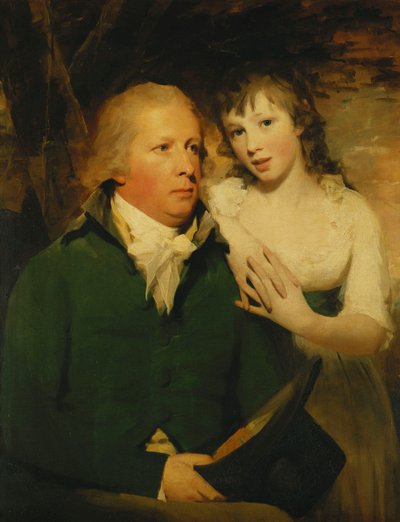 Portrait of Sir Alexander Don, Seated Half Length, in a Green Coat with His Daughter, Elizabeth, Leaning on His Shoulder by Henry Raeburn