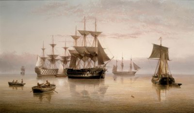 Men-of-War and Other Shipping Anchored in a Calm by Henry Redmore