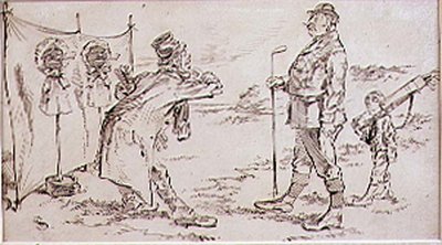 The Golfer being disturbed by the Salesman, illustration to Graphic magazine by Henry Sandercock