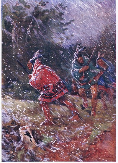 Red Indians hunting in a snow storm by Henry Sandham