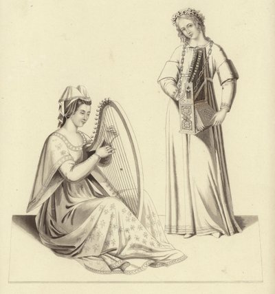 Ladies playing on the harp and organ by Henry Shaw