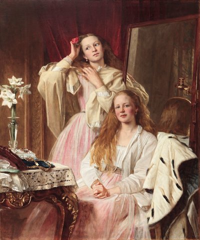 Portrait of Emma and Frederica Bankes of Soughton Hall at Their Dressing Table by Henry Tanworth Wells