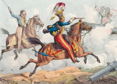 A cavalry charge in a 19th century battle by Henry Thomas (after) Alken