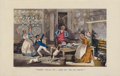 Chaos in the Kitchen (coloured engraving) by Henry Thomas (after) Alken