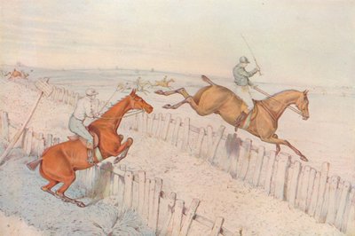 A Steeplechase: Going over an old blind roadway, and doing it well: even betting by Henry Thomas Alken