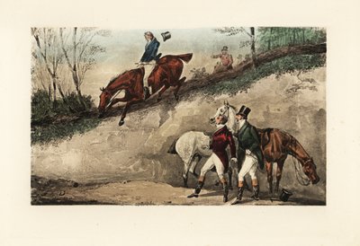 English Gentleman on Horseback Making a Jump from a Steep Embankment by Henry Thomas Alken