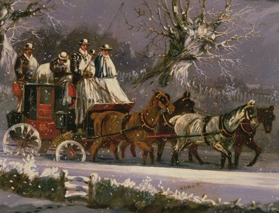 London to Dover coach in the snow by Henry Thomas Alken