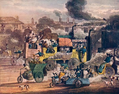 The Progress of Steam - A view in White Chapel Road by Henry Thomas Alken