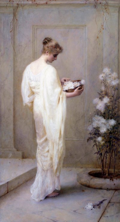 Divinely Fair, Young Woman Dressed in White Holding Flowers, Symbolizing Purity by Henry Thomas Schaefer by Henry Thomas Schaefer