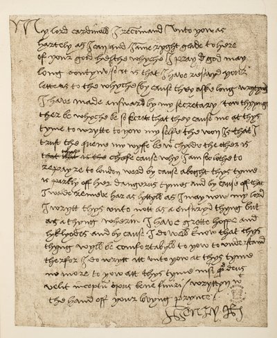 Facsimile of a Letter from Henry VIII to Cardinal Wolsey dated July 1518, pub. 1902 by Henry VIII