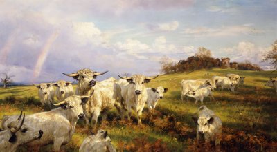 Wild Cattle of Chartley, Chartley Castle Beyond by Henry William Banks Davis