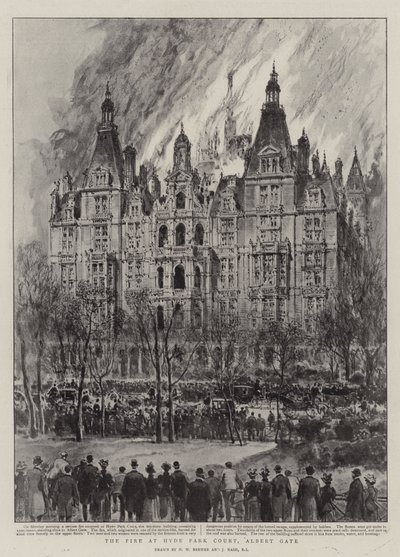 The Fire at Hyde Park Court, Albert Gate by Henry William Brewer