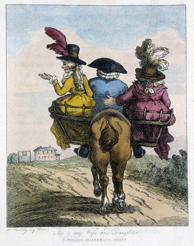 Me with My Wife and Daughter - in Caricatures Anglaise sur les Manners de Riding a Horse, Illustrated by H. W. Bunbury, Edited by John Stockdale by Henry William Bunbury