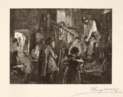 Sharpening Tools in a Village Smithy by Henry Wolf