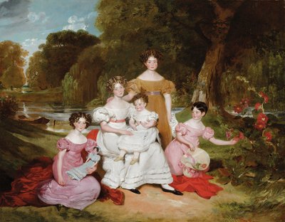 Group Portrait of the Ward Hunt Family in a Landscape Before a River by Henry Wyatt