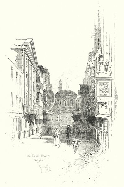 The Devil Tavern, Fleet Street, in the time of Dr Johnson by Herbert (after) Railton