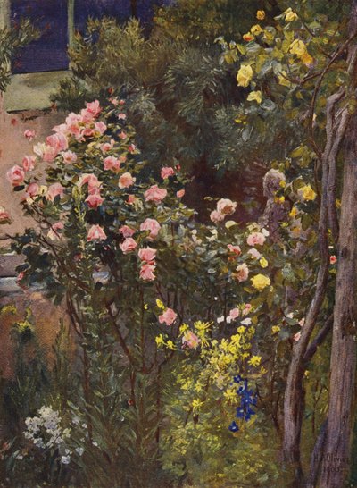 In a Rose Garden, Catherine Mermet and Marechal Niel at Home by Herbert Arnould Olivier