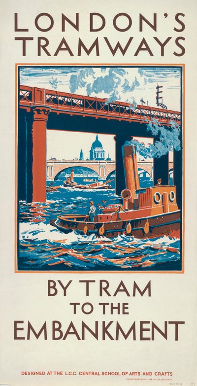 By Tram to the Embankment, London County Council LCC Tramways Poster, 1924 by Herbert Kerr Rooke