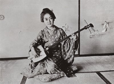 A Geisha playing the Samisen by Herbert Ponting
