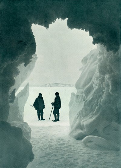 An Ice Grotto - Tent Island in Distance Captain Scott and Wright by Herbert Ponting
