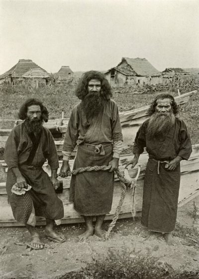 Happu Konno, The Hunter In Centre and Two Ainu Fishermen, 1910 by Herbert Ponting