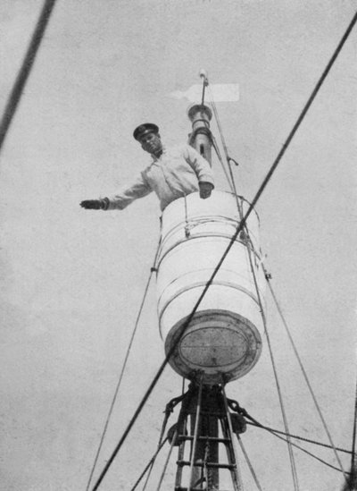 Lieutenant Evans in the Crows Nest by Herbert Ponting