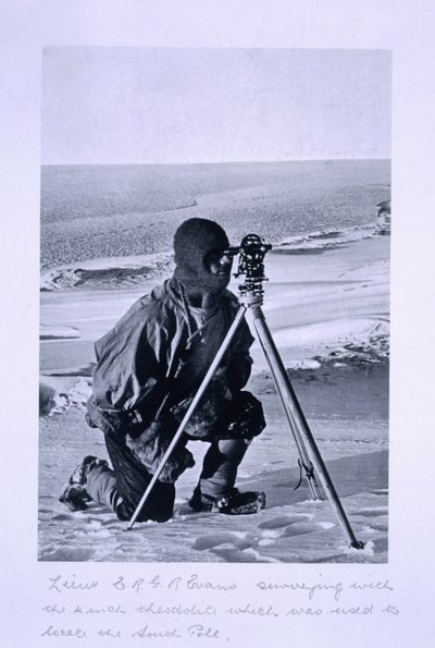 Lt. Evans Surveying with the 4 Inch Theodolite Used to Locate the South Pole by Herbert Ponting