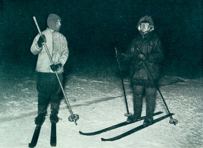 Oates and Meares Out Skiing in the Night by Herbert Ponting
