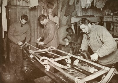 Preparing Sledges for the Polar Journey Crean, Forde, Lashly, P.O. Evans, c1911 by Herbert Ponting