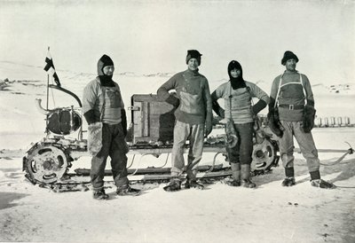 The Motor Party Left to right - Lashly, B.C. Day, Lieut. Evans, Hooper, October 1911 by Herbert Ponting