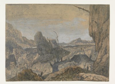 Rocky Landscape with a Man Walking to the Right (First Version) by Hercules Segers