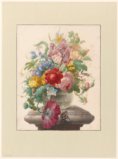 Flowers in a Glass Vase with a Butterfly by Herman Henstenburgh