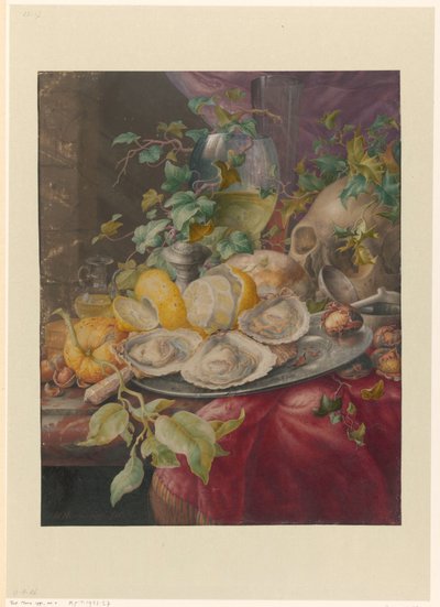 Vanitas Still Life with Oysters and Skull by Herman Henstenburgh