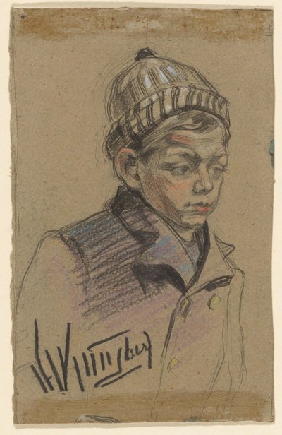 Boy with Coat and Hat by Herman Kruyder (signed by artist)