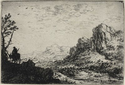 A Traveller Riding a Mule, from Six Landscapes by Herman Saftleven